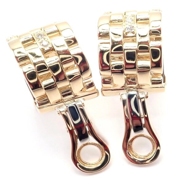 Authentic Cartier Maillon Panthere 18K Gold Diamond Five Row Link Gold Earrings